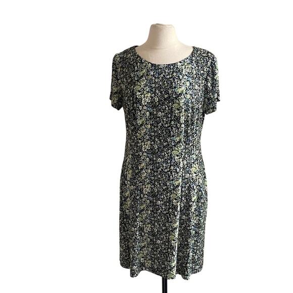 Berkley Jensen Dresses & Skirts - Berkley Jensen Floral Print Swing Dress Womens Sz Large Black Green Jersey